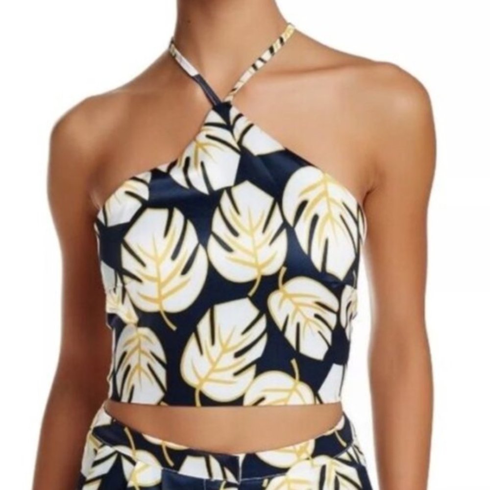 Missguided Leaf Print Halter Lace up Top US SZ 10